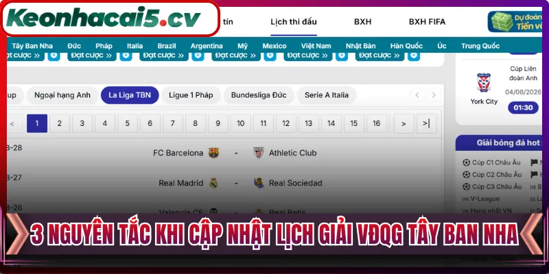 3 nguyên tắc khi cập nhật lịch giải VĐQG Tây Ban Nha