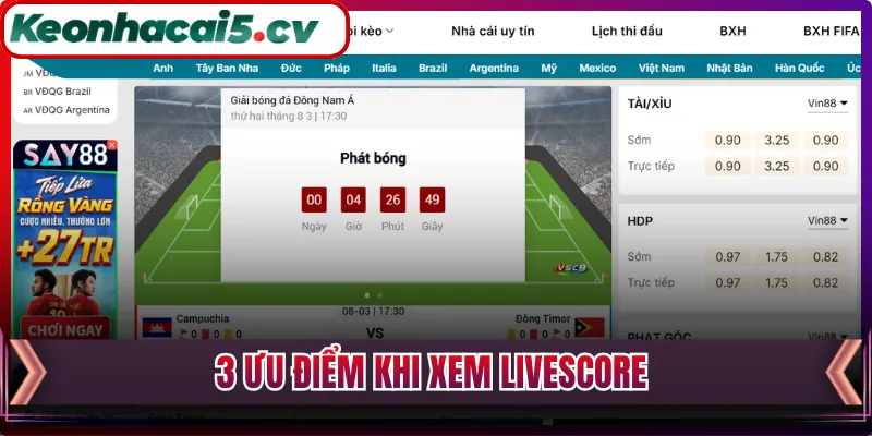 3 ưu điểm khi xem Livescore