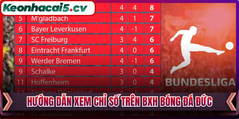 Hướng dẫn xem chỉ số trên BXH bóng đá Đức