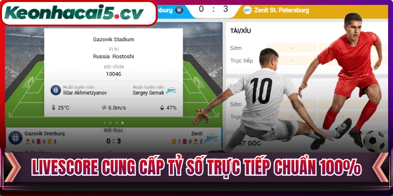 Livescore cung cấp tỷ số trực tiếp chuẩn 100%